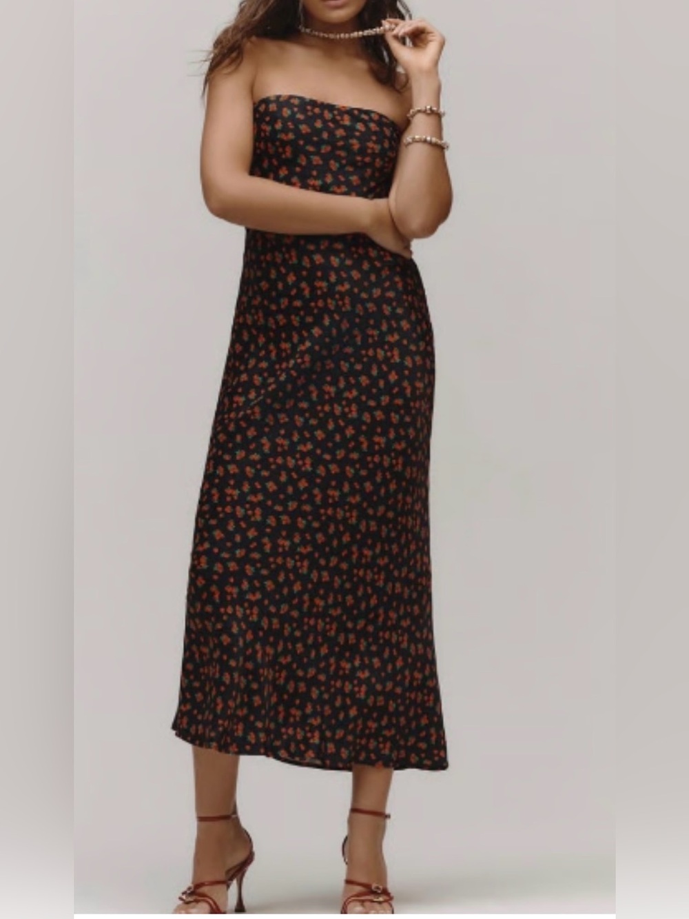Anthropologie Tilda Strawberry Satin Strapless Maxi Slip Dress NWOT Medium